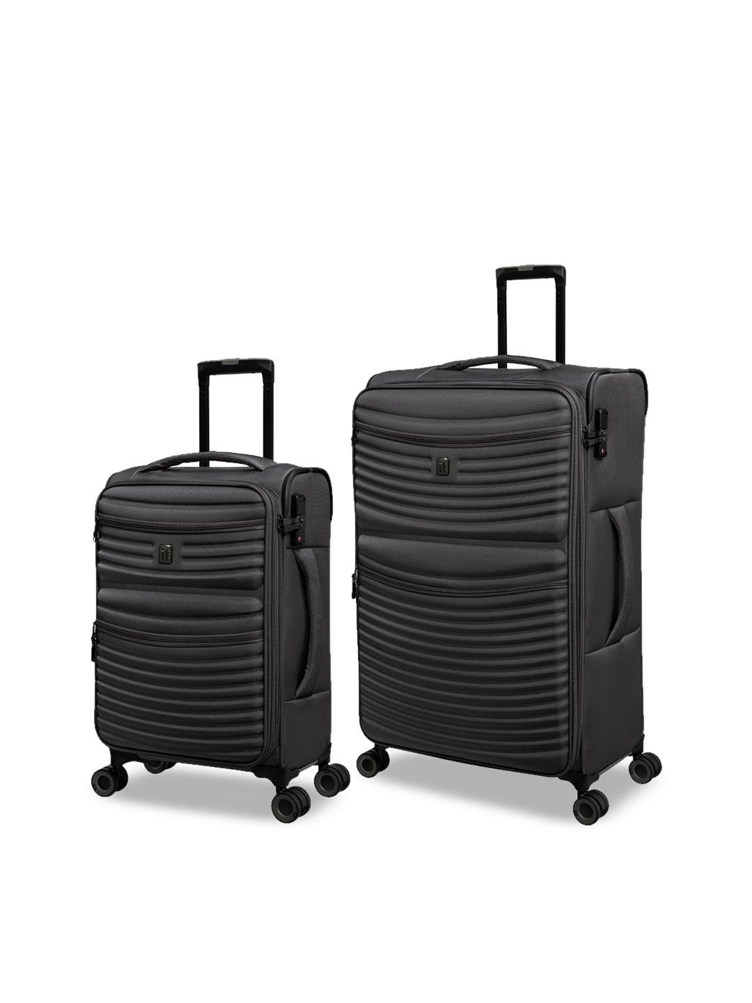 

IT luggage Set Of 2 Textured Soft-Sided Large Trolley Suitcases, Black