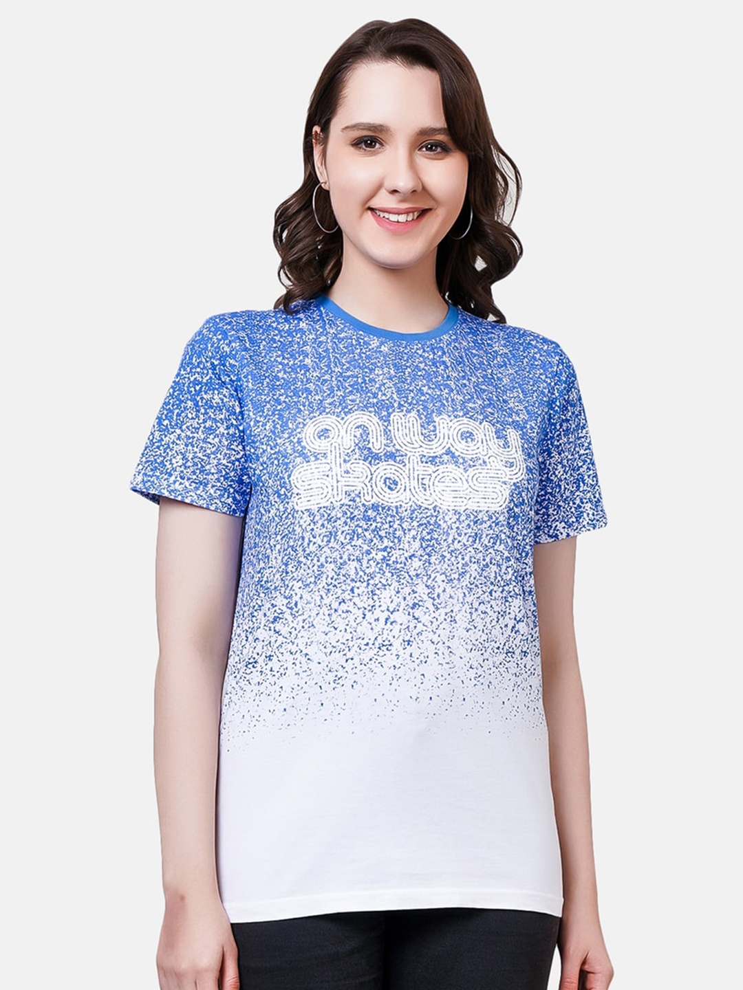 

NUEVOSDAMAS Typography Printed Cotton T-shirt, Blue