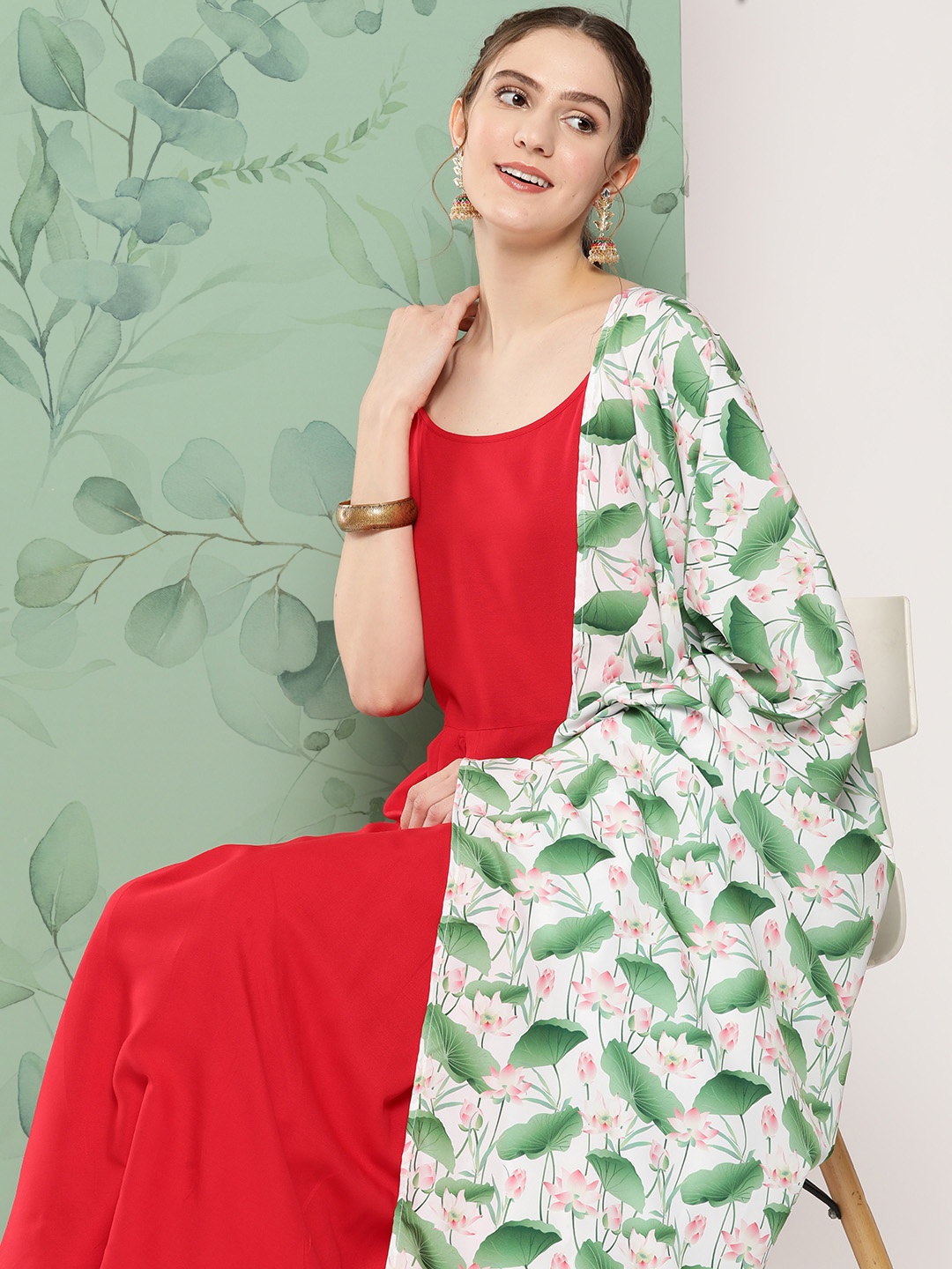 

InWeave Women Kurta With Palazzos & With Dupatta, Red