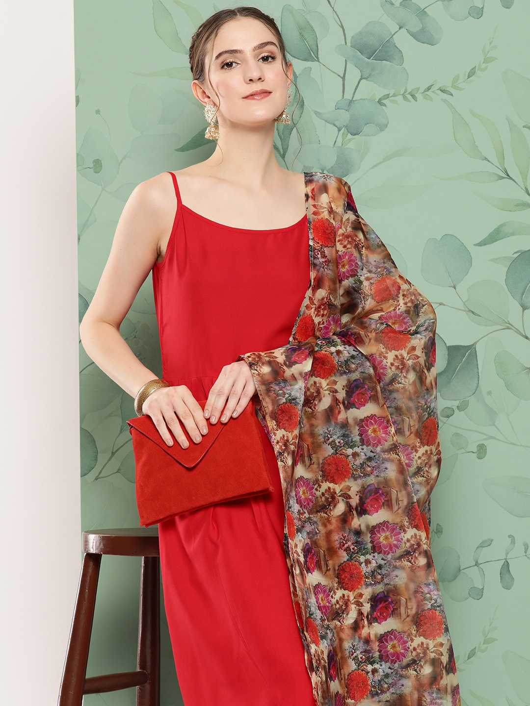 

InWeave Kurta With Palazzos & Dupatta, Red