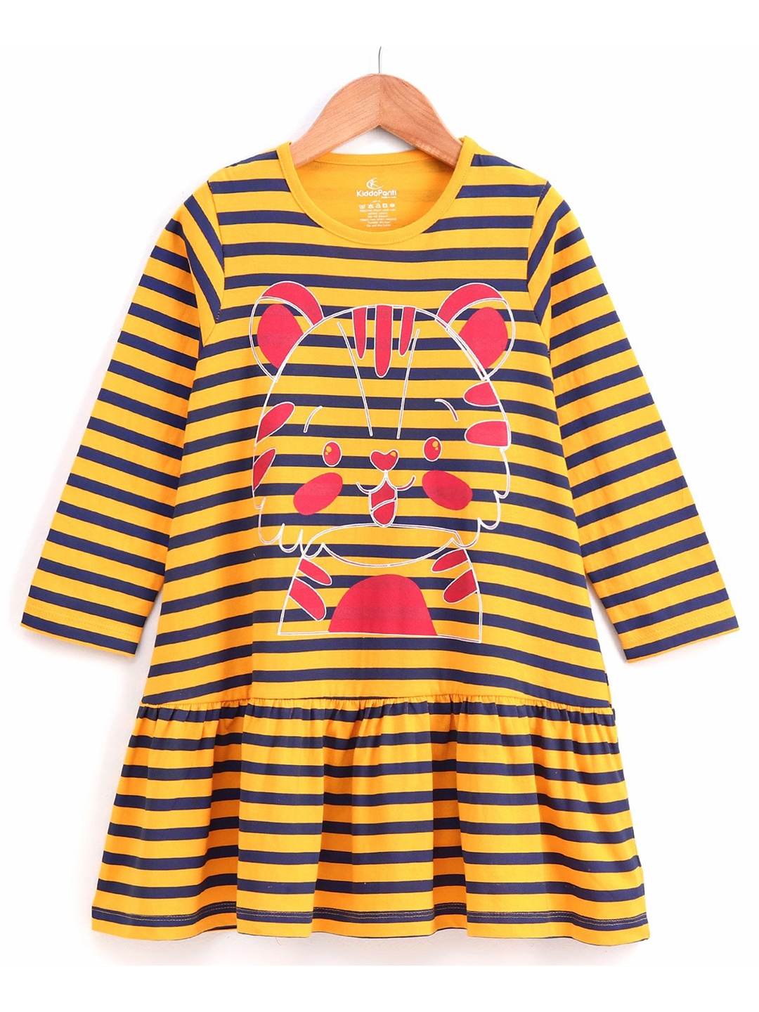 

KiddoPanti Girls Striped Drop-Waist Cotton Dress, Yellow