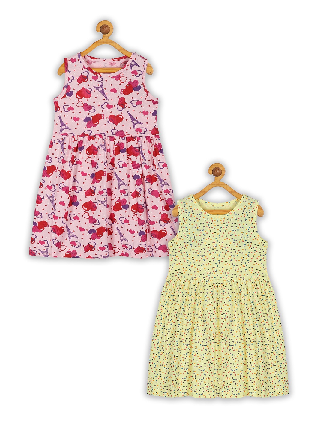 

KiddoPanti Girls Pack of 2 Pure Cotton Floral Printed Dress, Pink