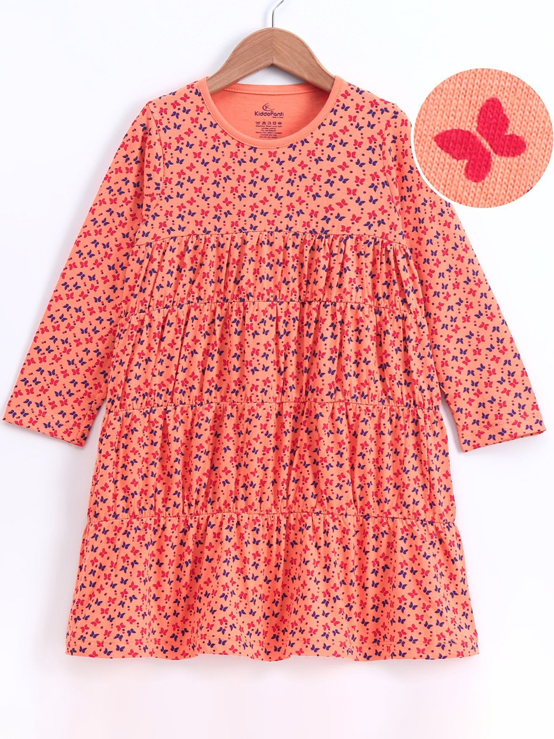 

KiddoPanti Girls Convesational Printed Tiered A-Line Dress, Orange