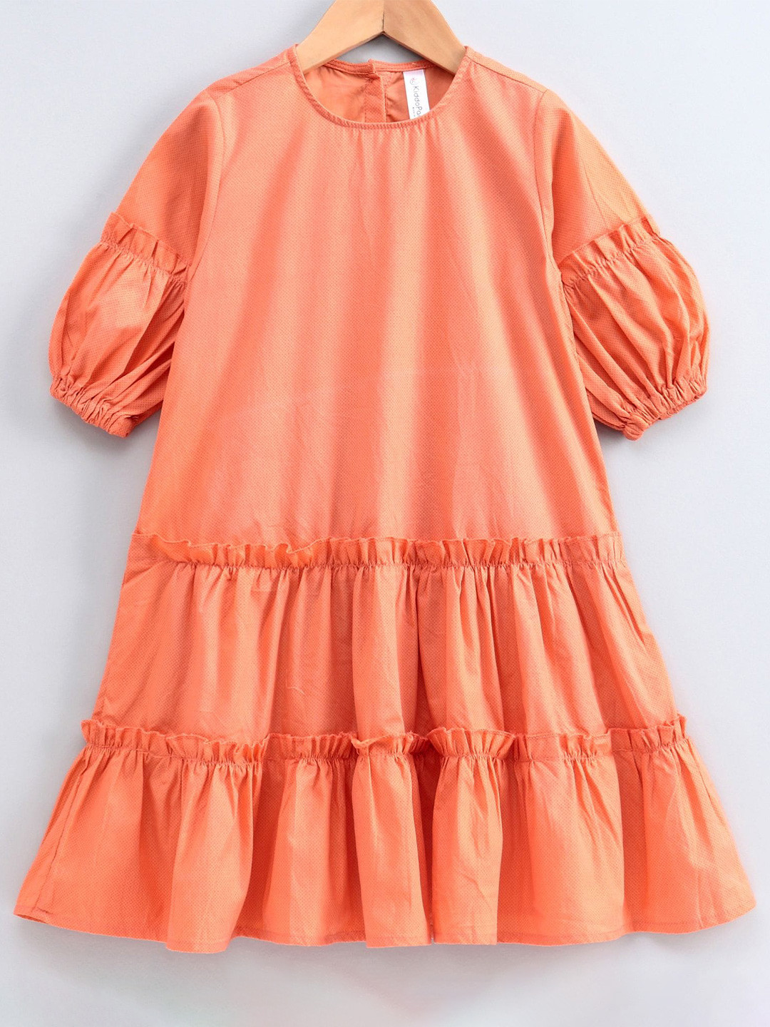 

KiddoPanti Girls Pure Cotton Frilled A-Line Dress, Peach