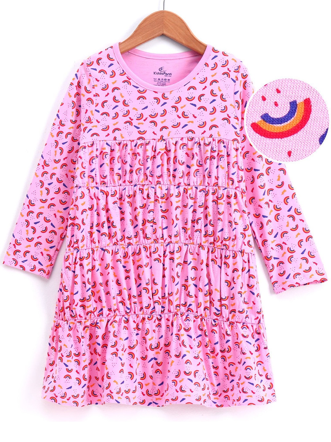 

KiddoPanti Girls Conversational Printed Cotton Dress, Pink