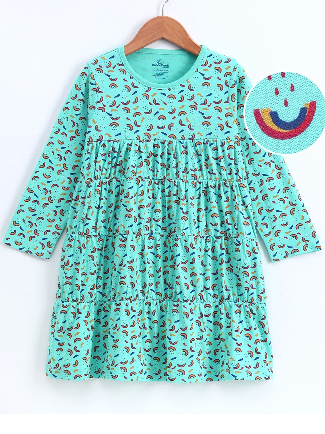 

KiddoPanti Girls Printed Pure Cotton A-Line Dress, Green