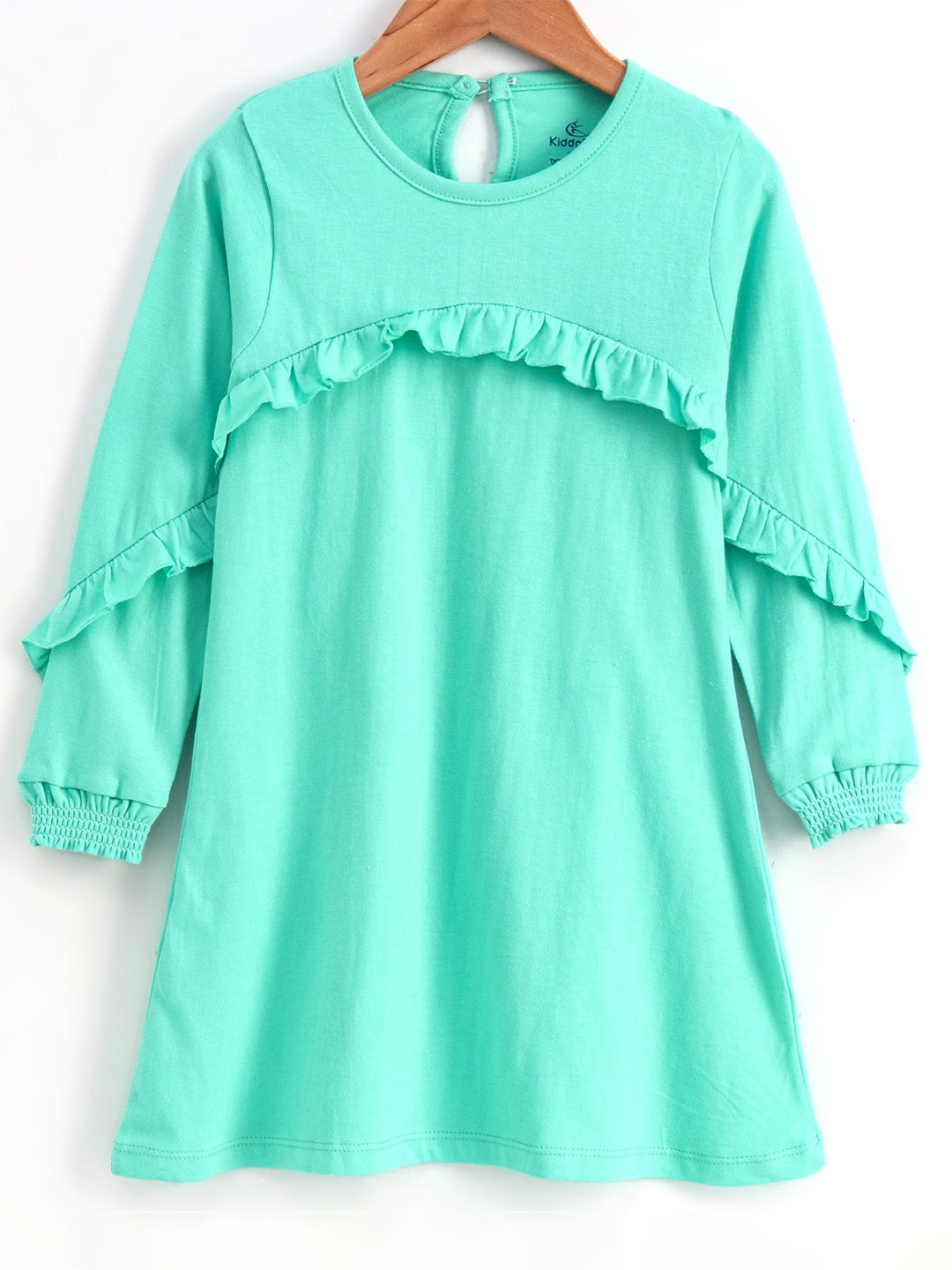 

KiddoPanti Girls Puff Sleeves Ruffles Dress, Green