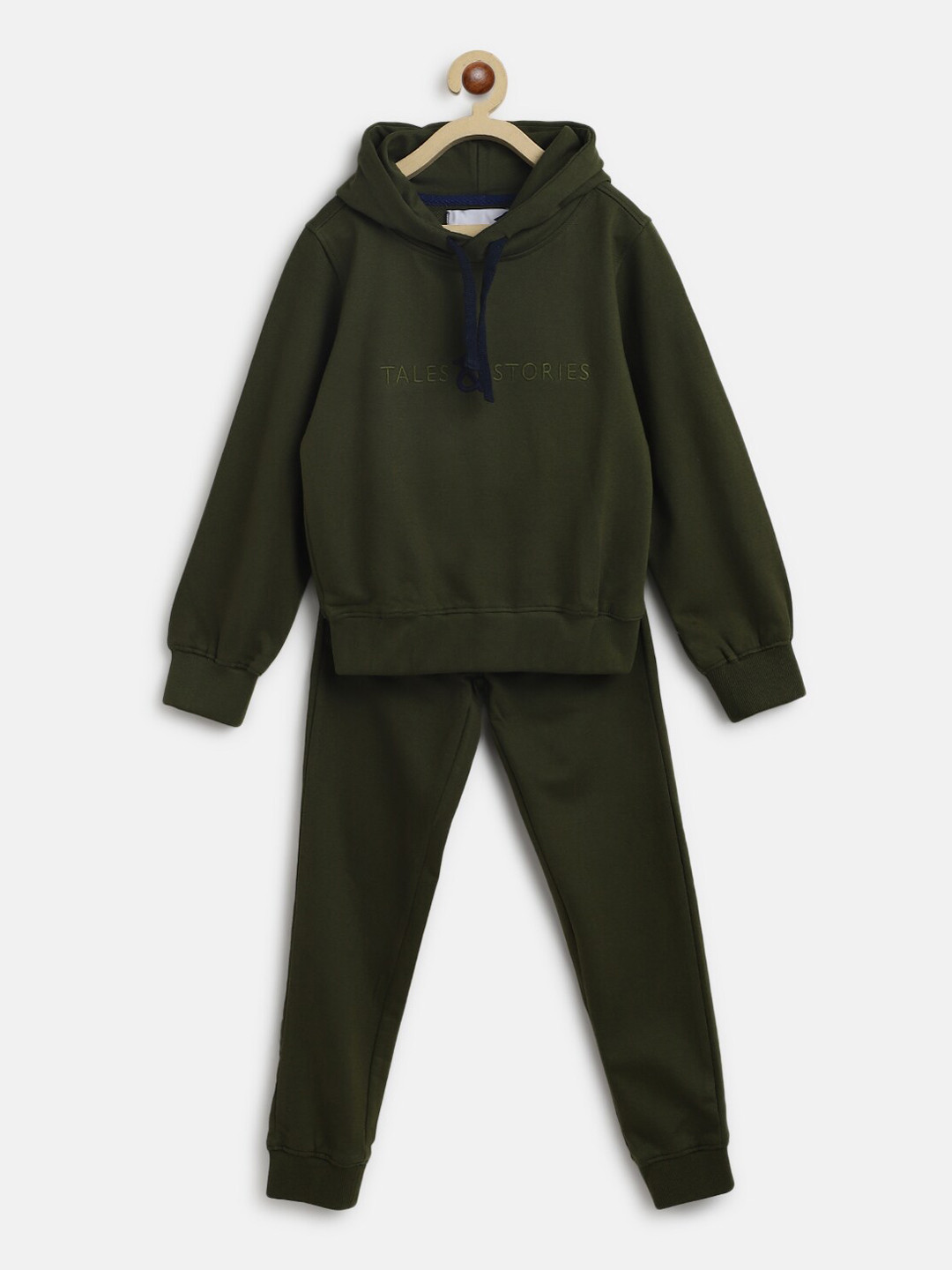 

TALES & STORIES Kids Brand Logo Printed Night Suit, Olive