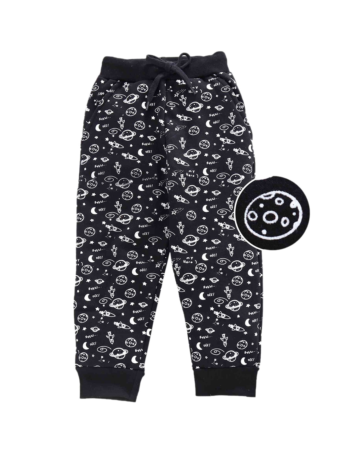 

KiddoPanti Boys Printed Cotton Fleece Joggers, Black
