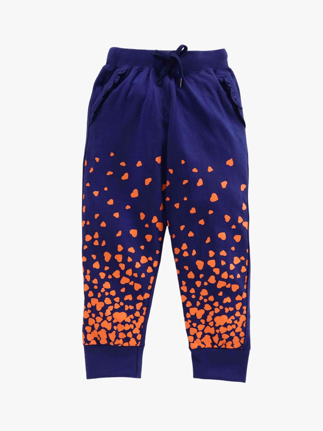 

KiddoPanti Girls Conversational Printed Pure Cotton Joggers, Navy blue