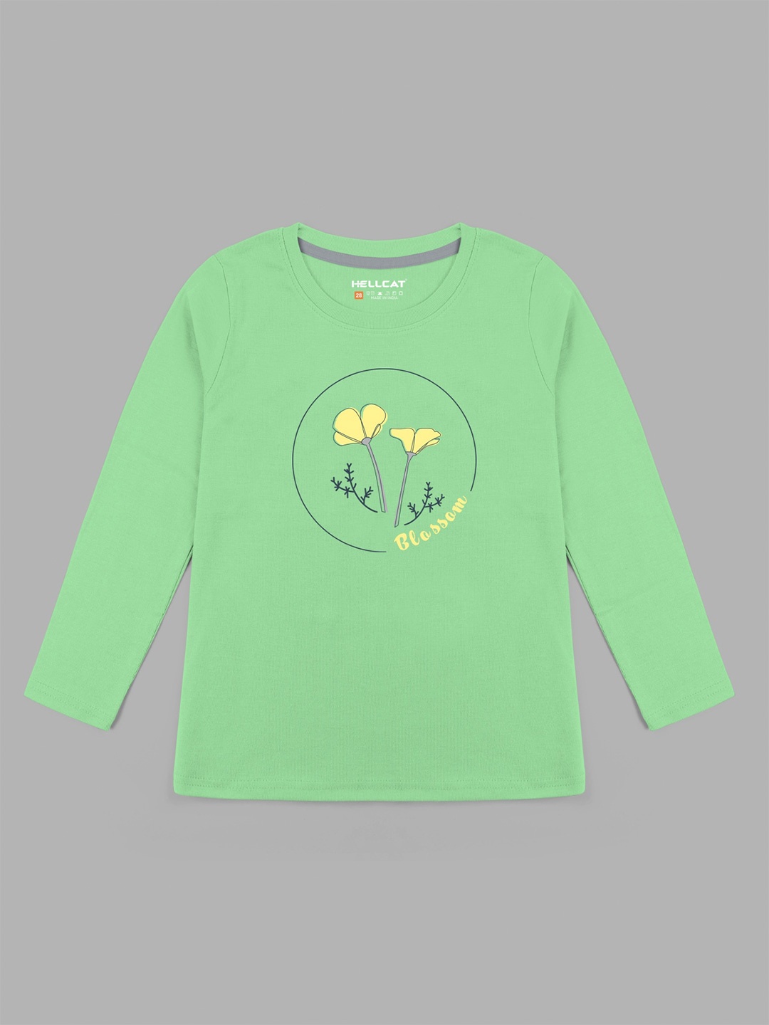 

HELLCAT Girls Floral Printed Cotton T-shirt, Green