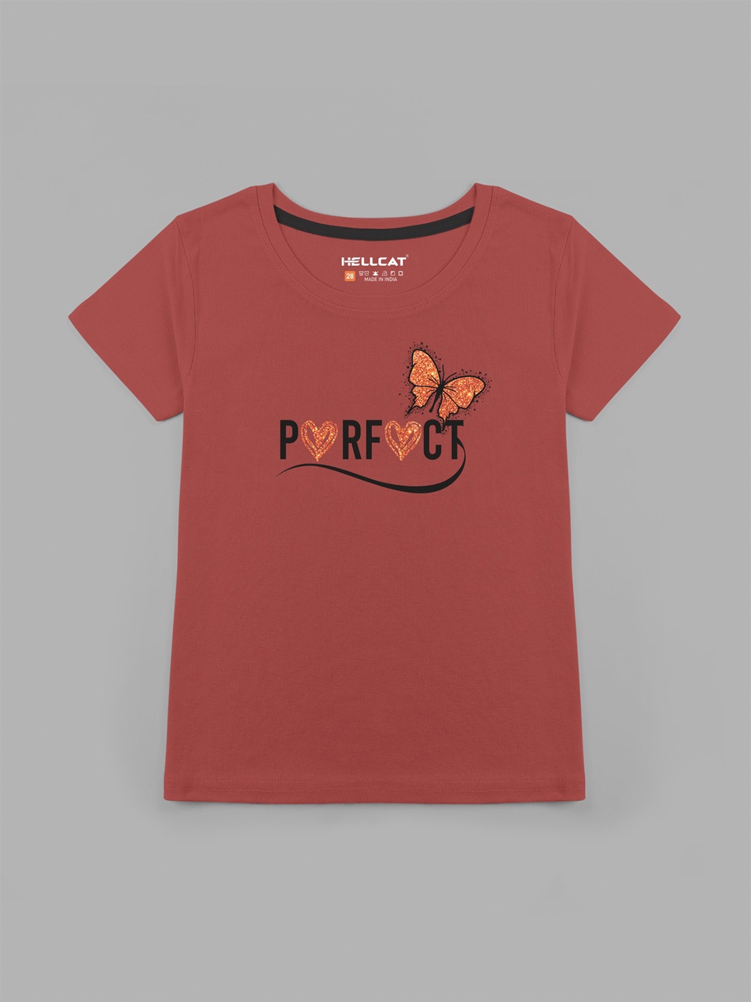 

HELLCAT Girls Typography Printed Cotton T-shirt, Brown