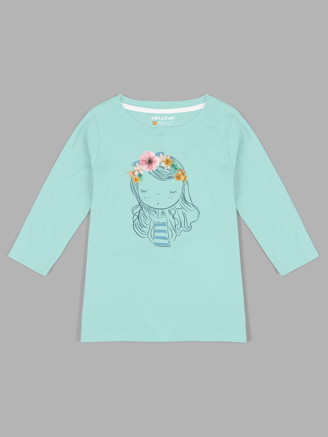 

HELLCAT Girls Printed Cotton T-shirt, Blue