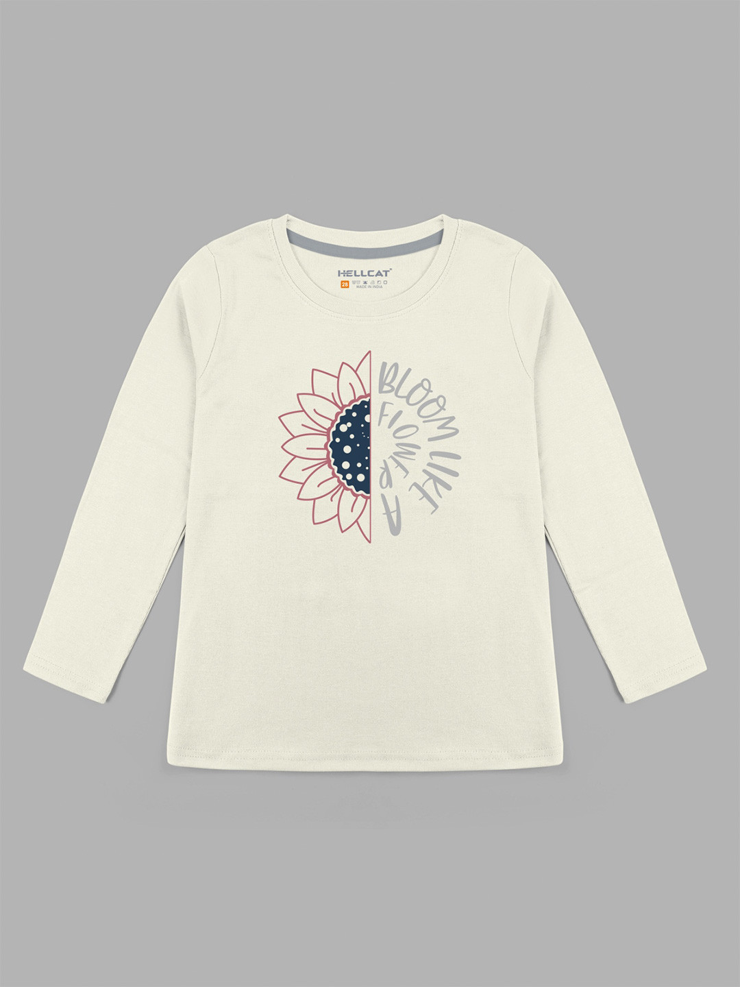 

HELLCAT Girls Floral Printed Long Sleeves Cotton T-shirt, Cream