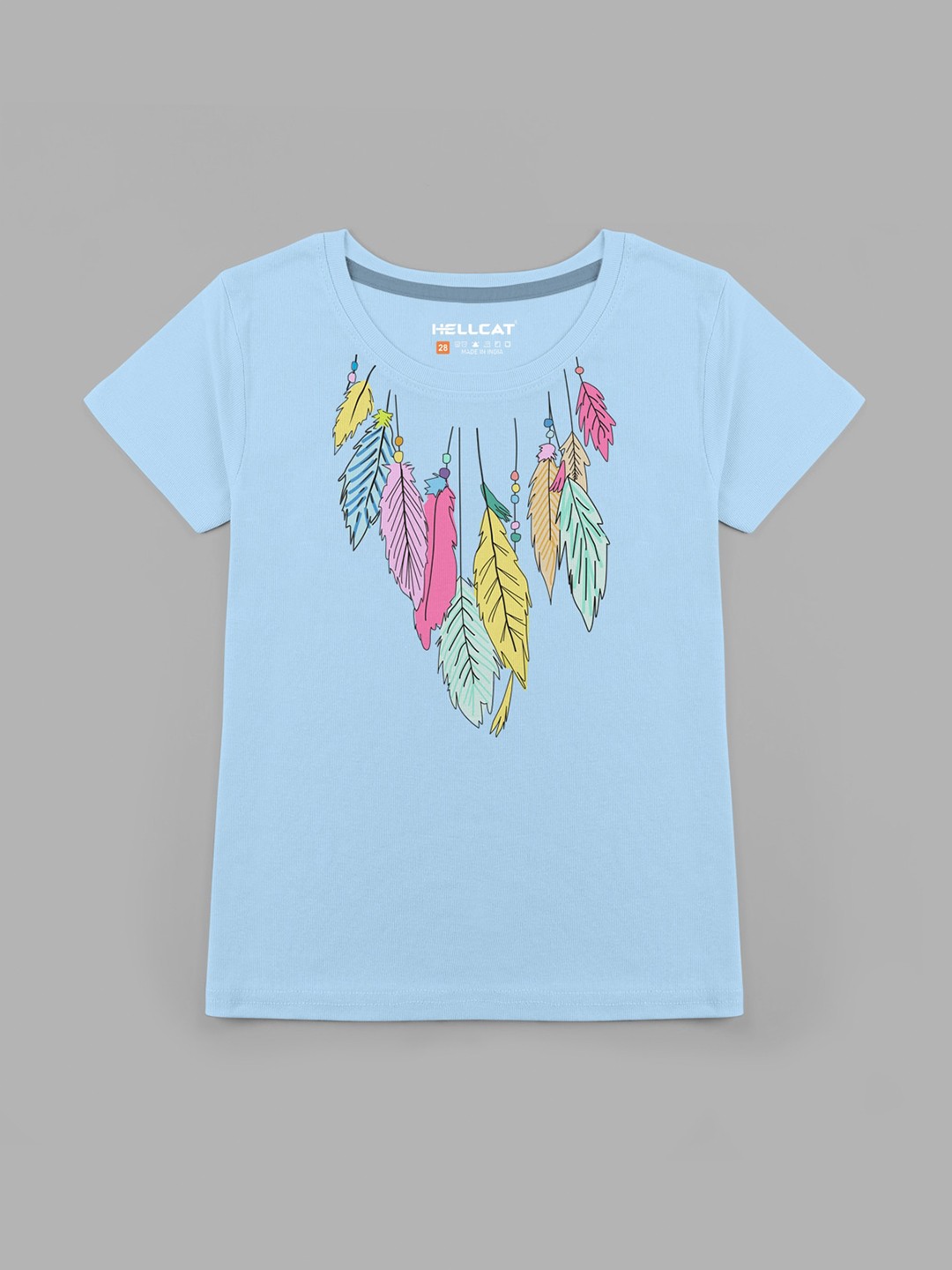 

HELLCAT Girls Graphic Printed Cotton T-shirt, Blue