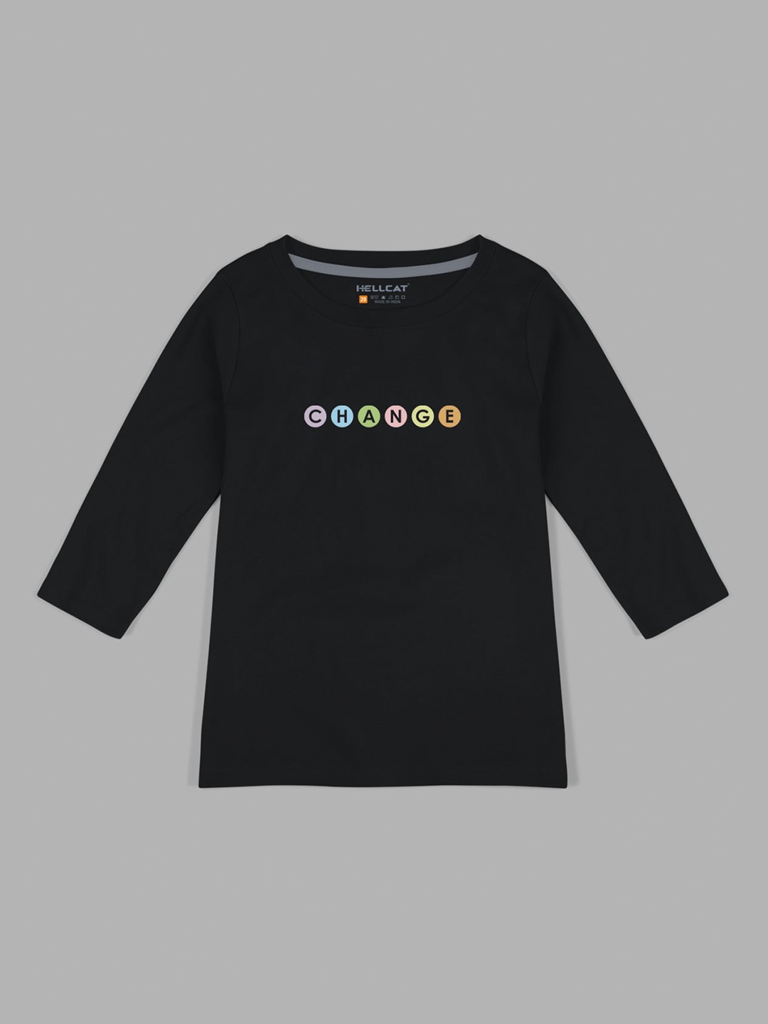 

HELLCAT Girls Typography Printed Three-Quarter Sleeves Cotton T-shirt, Black