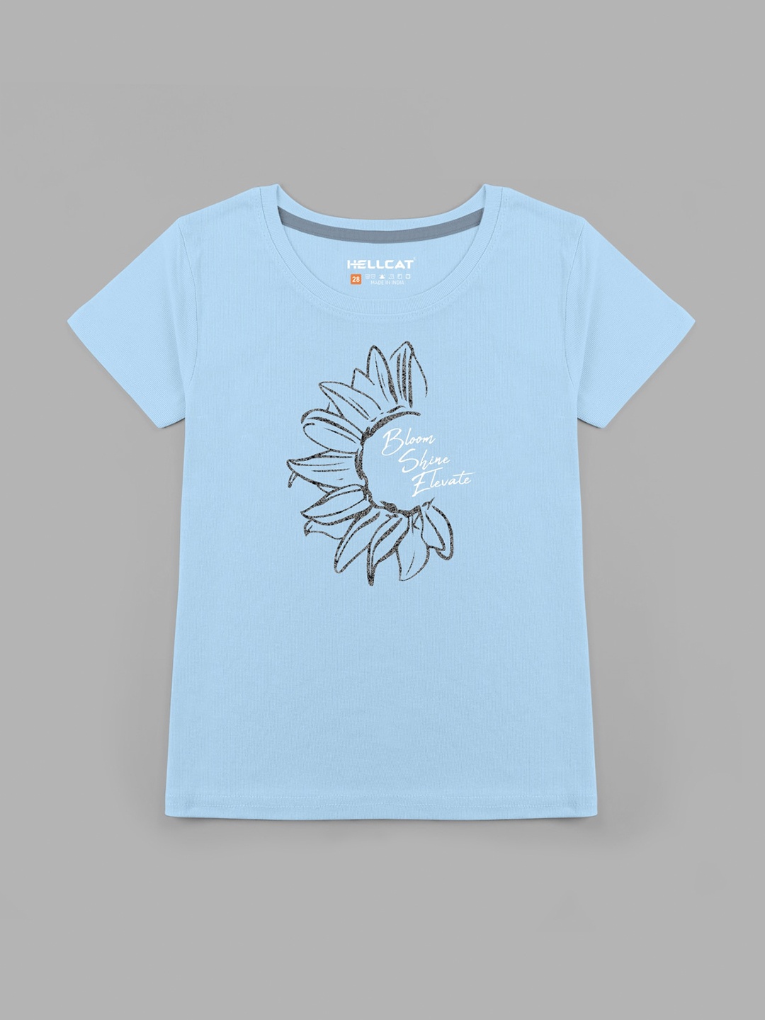 

HELLCAT Girls Floral Printed Cotton T-shirt, Blue