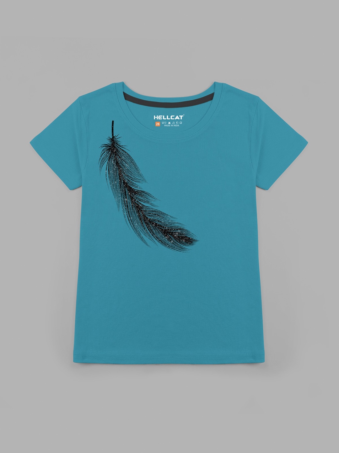 

HELLCAT Girls Graphic Printed Cotton T-shirt, Turquoise blue
