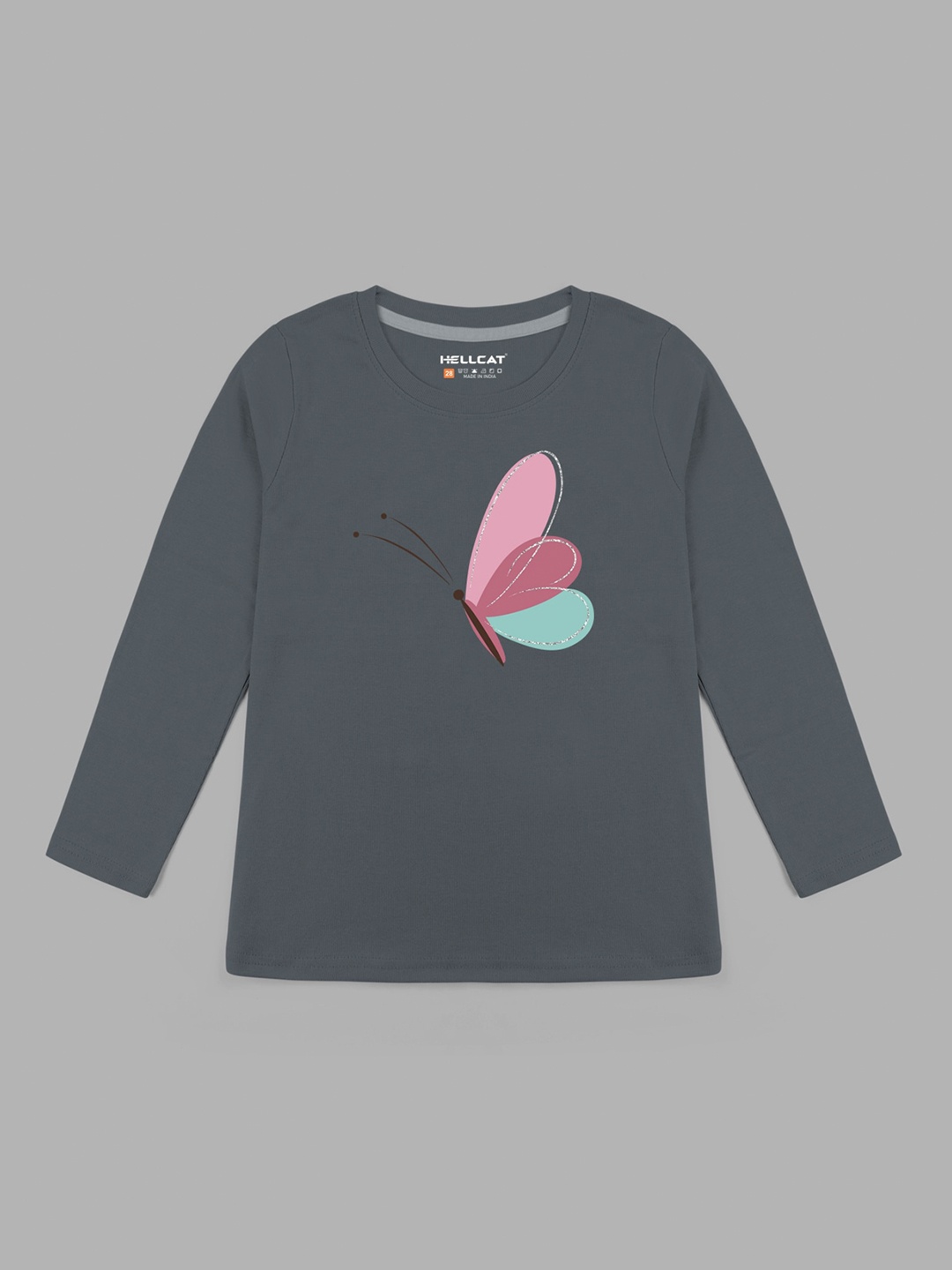 

HELLCAT Girls Graphic Printed Cotton T-shirt, Grey