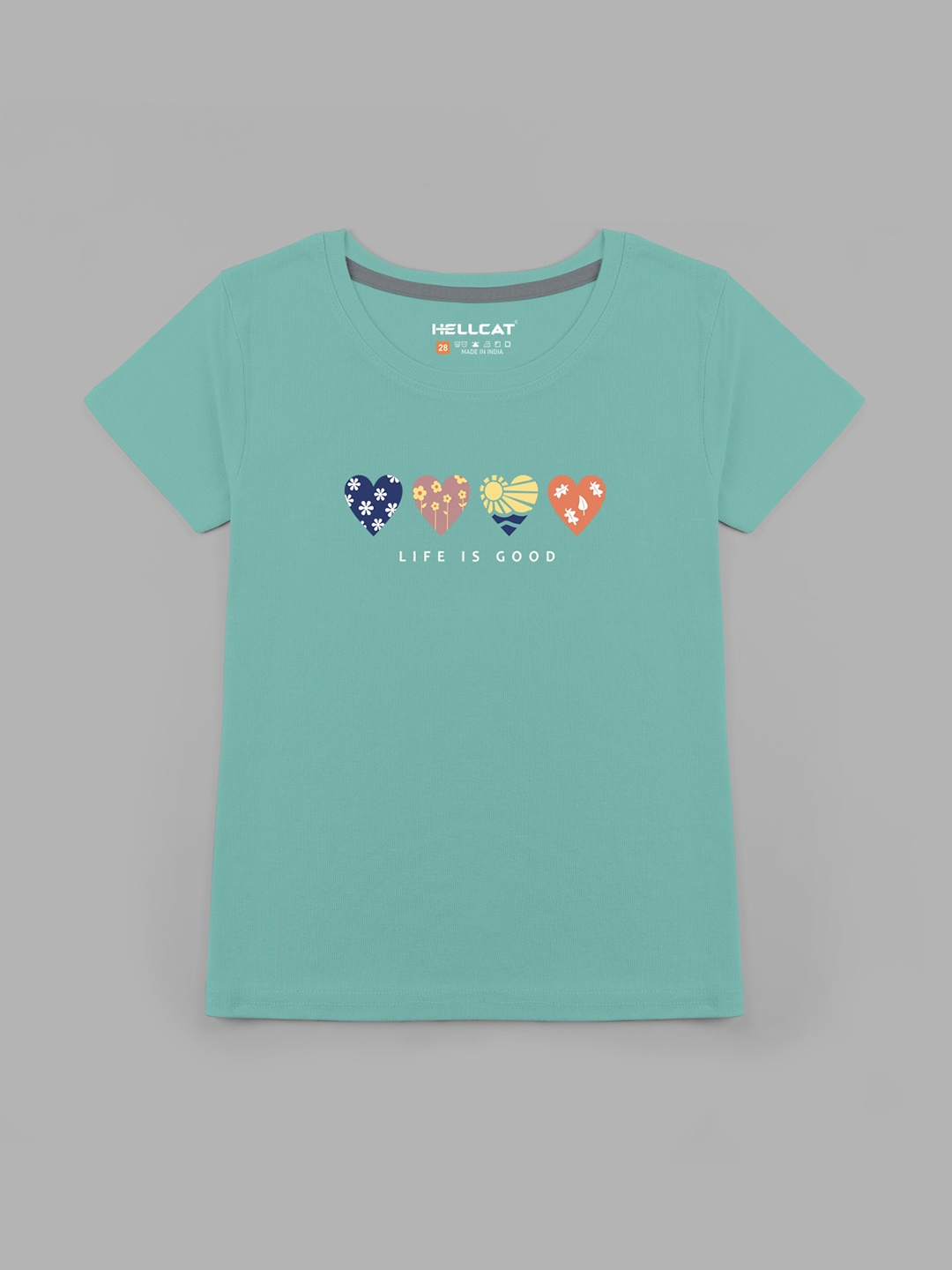 

HELLCAT Girls Typography Printed Cotton T-shirt, Sea green