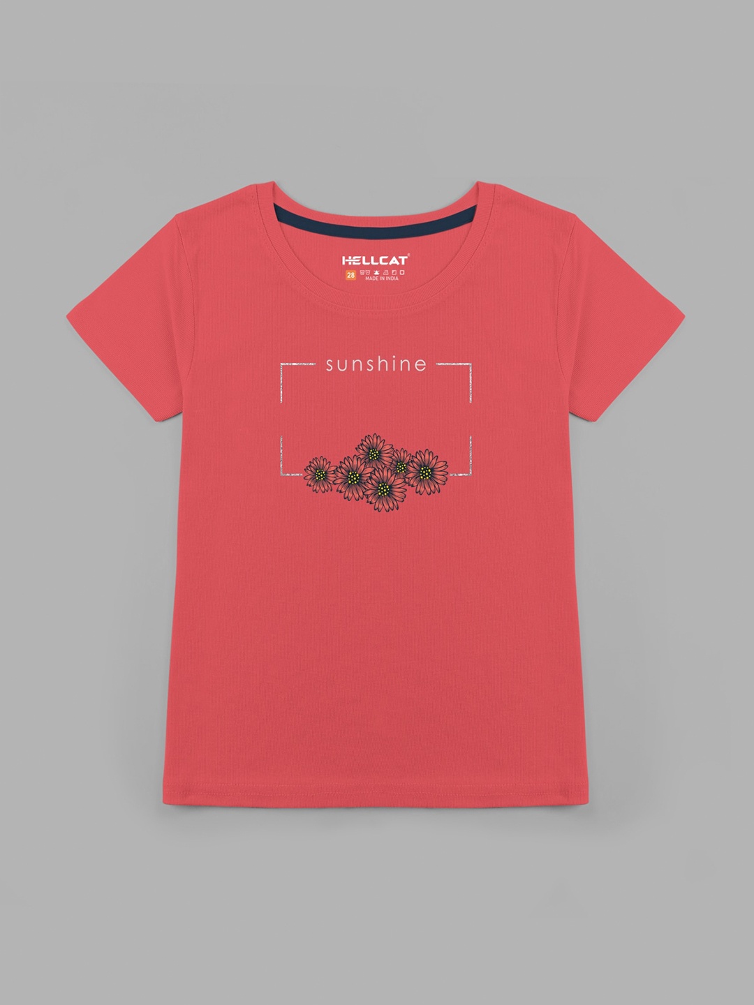 

HELLCAT Girls Floral Printed Cotton T-shirt, Coral