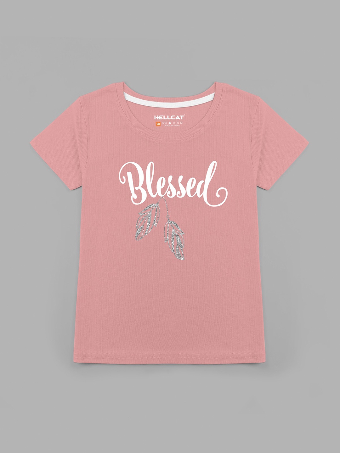 HELLCAT Girls Typography Printed Cotton T-shirt, Pink