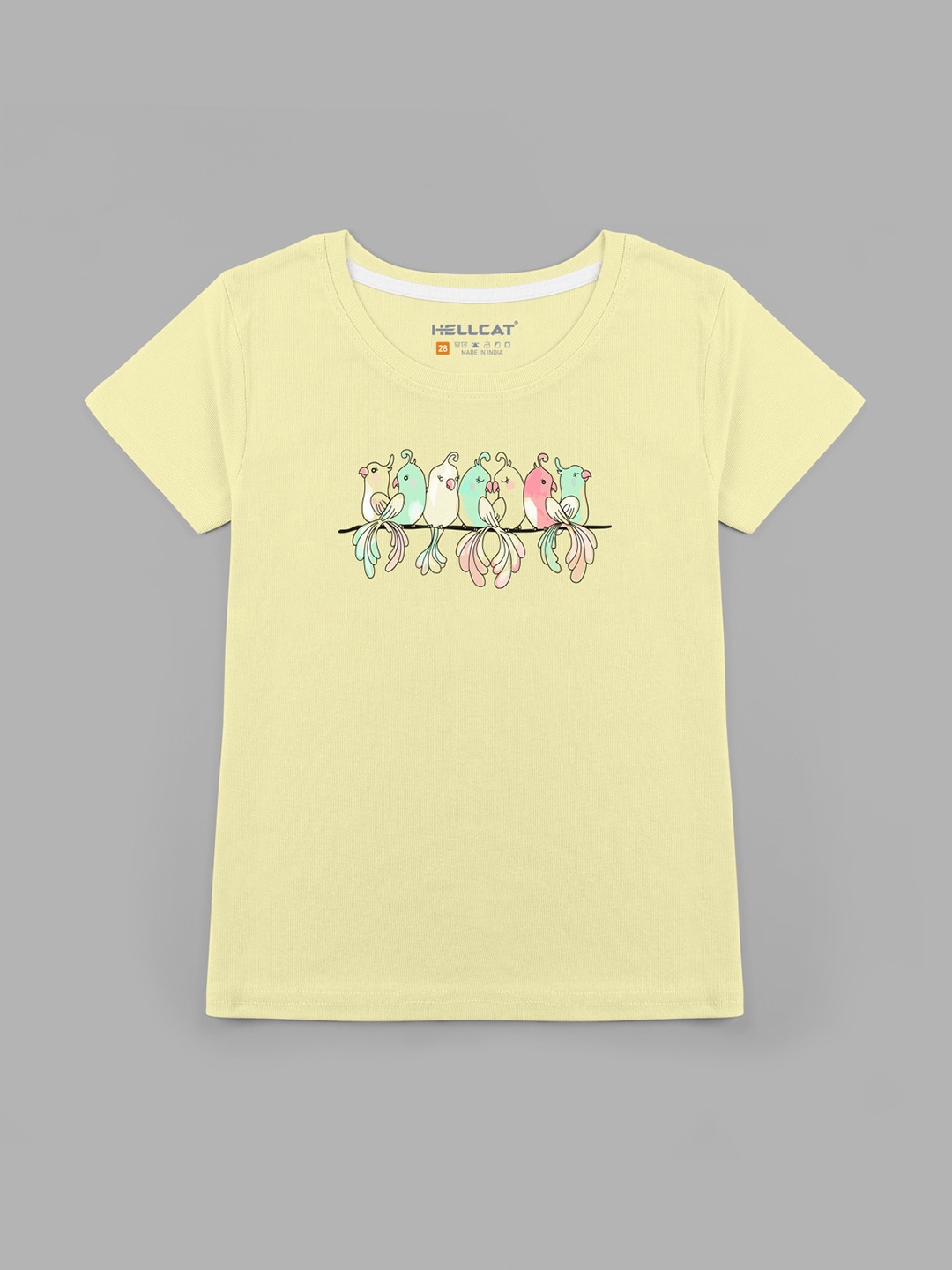 

HELLCAT Girls Graphic Printed Round Neck Cotton T-shirt, Yellow