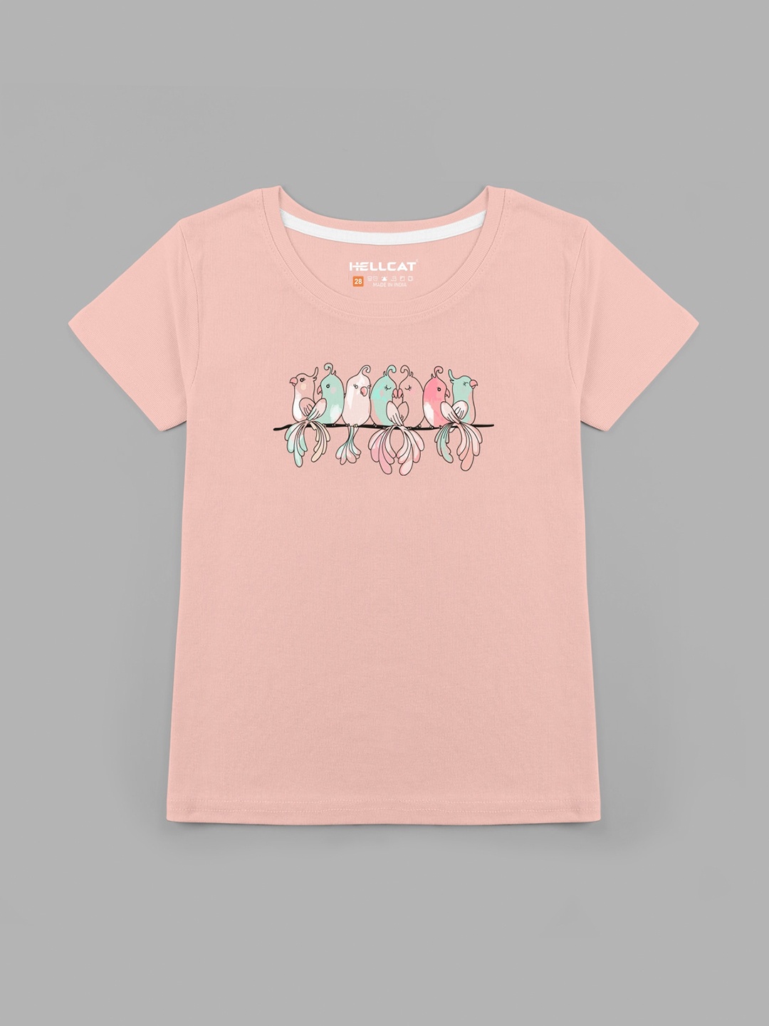 

HELLCAT Girls Round Neck Graphic Printed T-shirt, Peach
