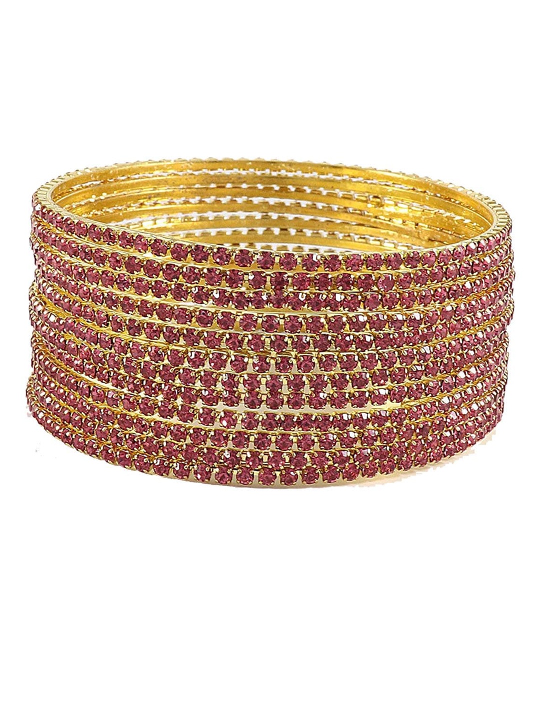 

NMII Set Of 12 Cubic Zirconia-Studded worked Glossy Finished Bangle Set, Gold