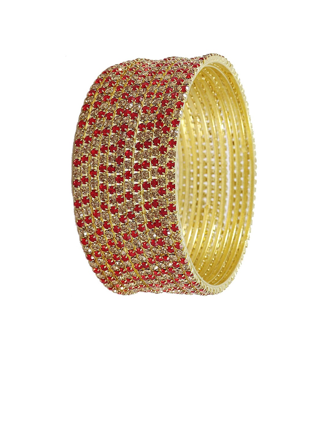 

NMII Set of 12 Zircon Studded worked Glossy Finished Metal Bangles, Gold