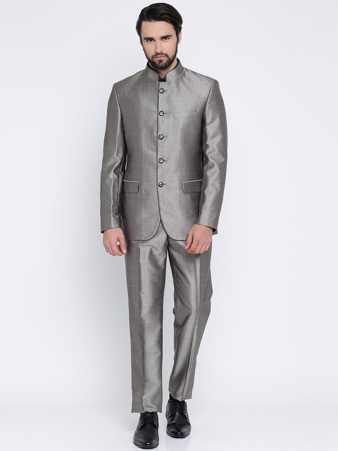 

Raymond Men Grey Solid Single-Breasted Regular Contemporary Fit Ethnic Bandhgala Suit