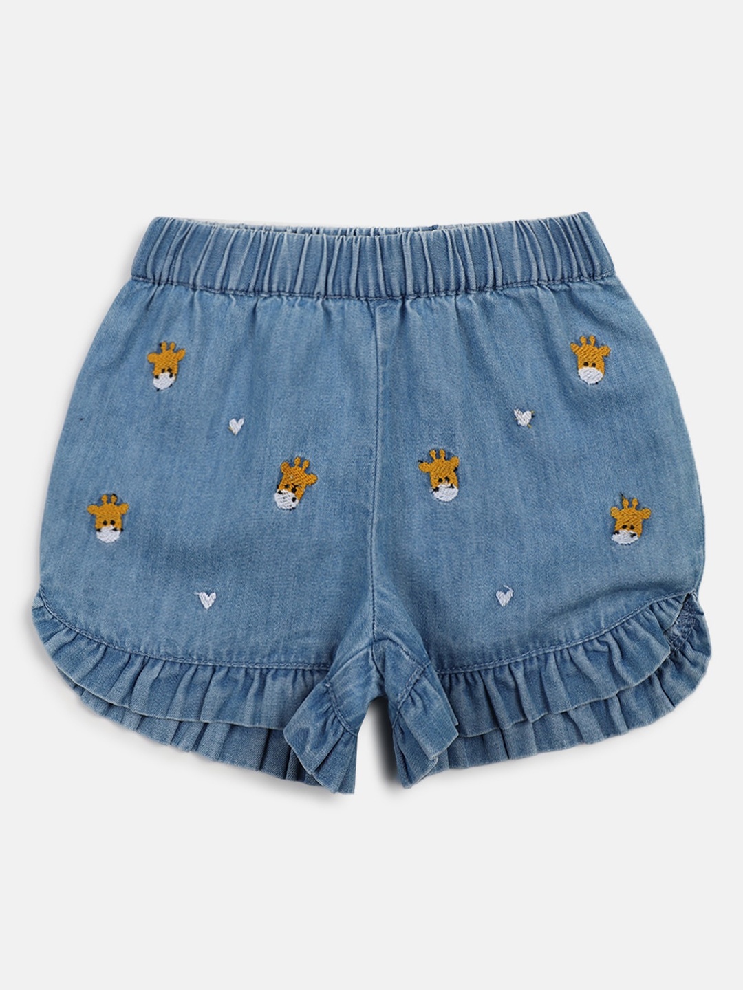 

Chicco Girls Cotton Floral Printed Denim Shorts, Blue
