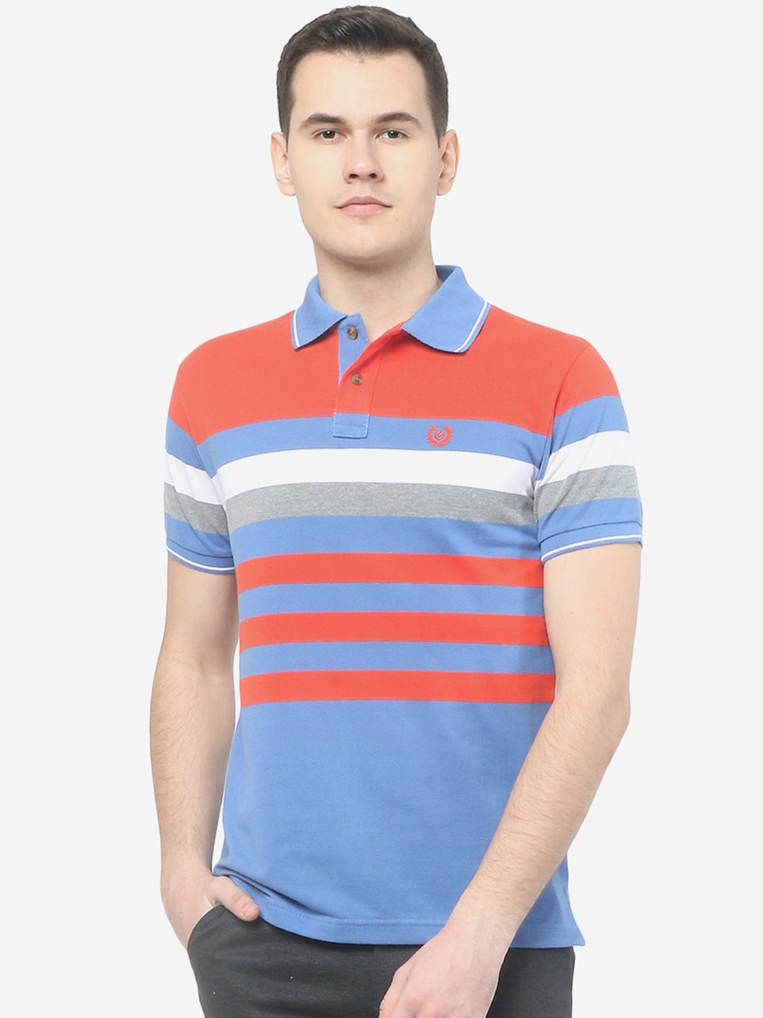 

Greenfibre Plus Size Striped Polo Collar Slim Fit T-shirt, Red