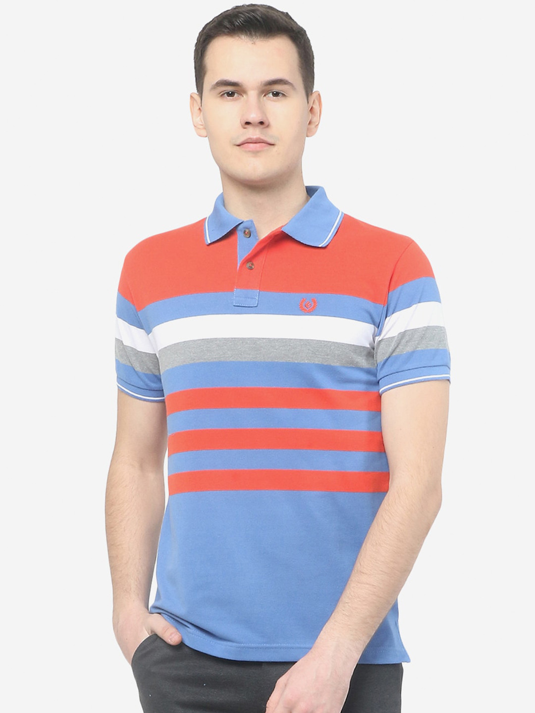 

Greenfibre Plus Size Striped Polo Collar Slim Fit T-shirt, Blue