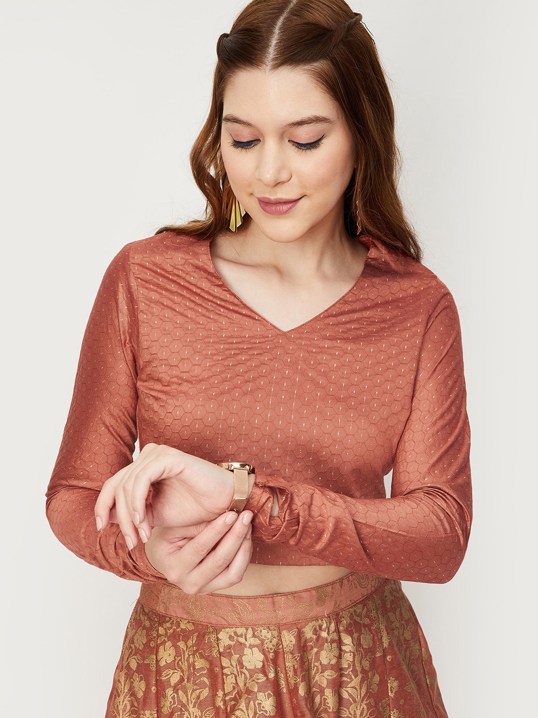 

max V-Neck Printed Crop Top, Rust