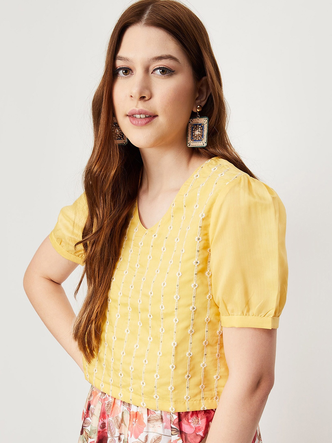 

max Floral Embroidered Top, Yellow