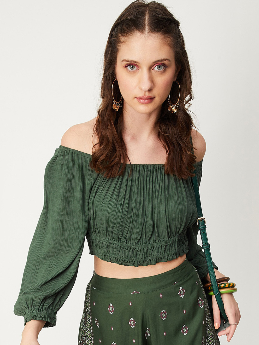 

max Off-Shoulder Bardot Crop Top, Green