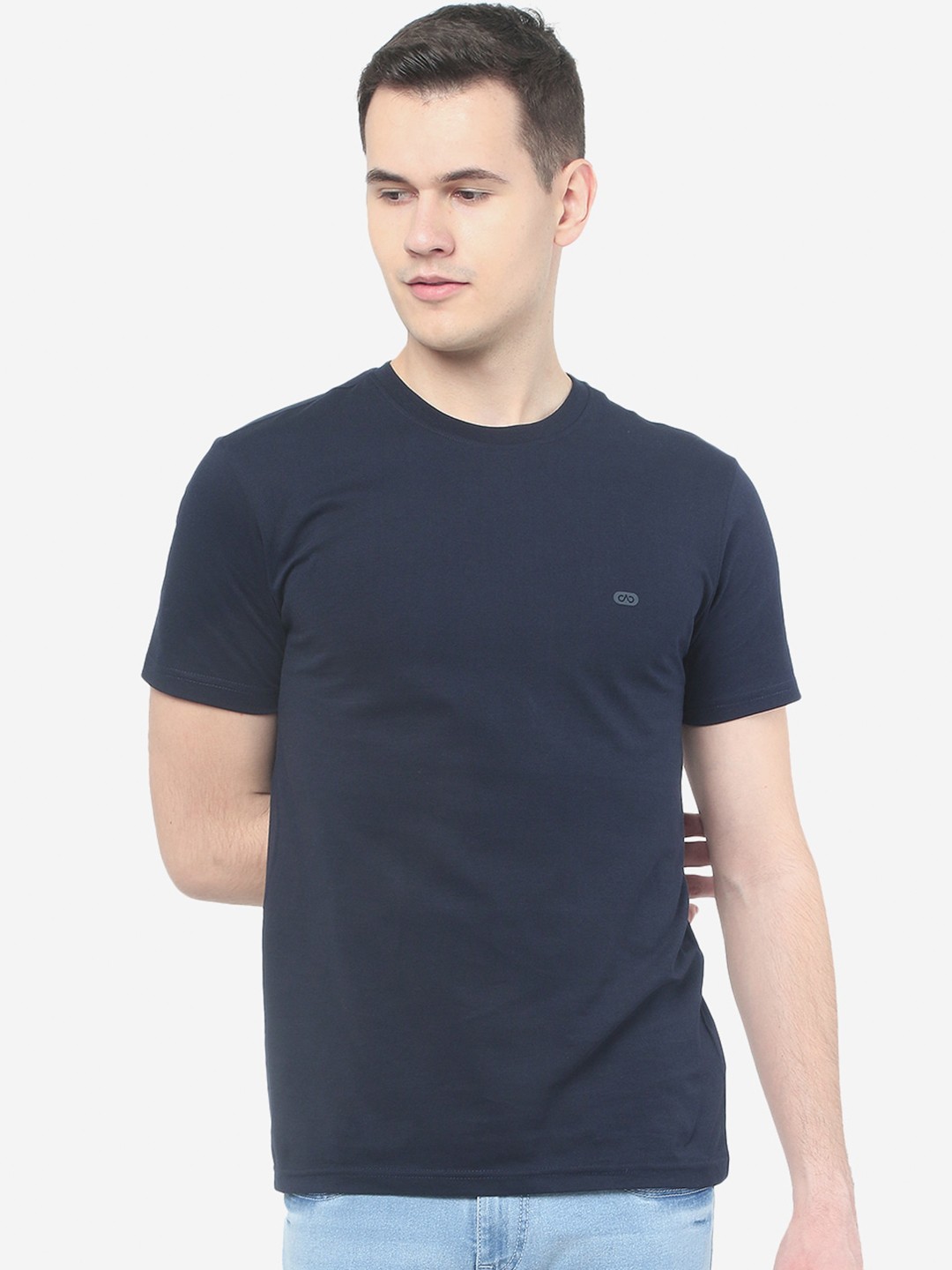 

JADE BLUE Short Sleeve Round Neck Slim Fit Cotton T-shirt, Navy blue