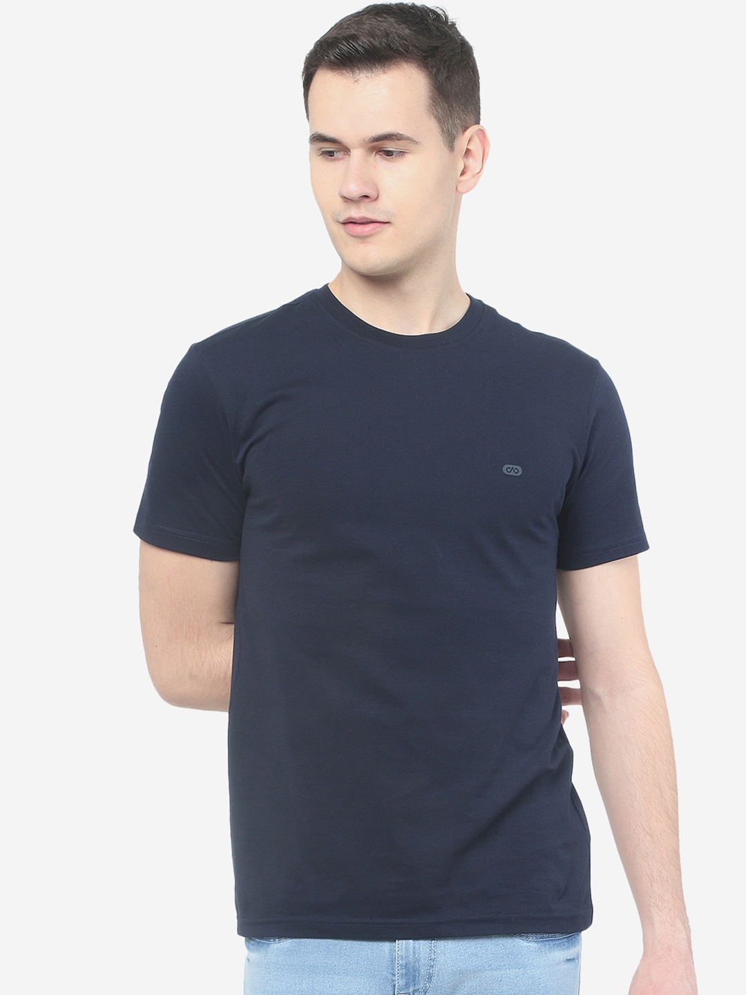 

JADE BLUE Plus Size Round Neck Slim Fit Cotton T-shirt, Navy blue