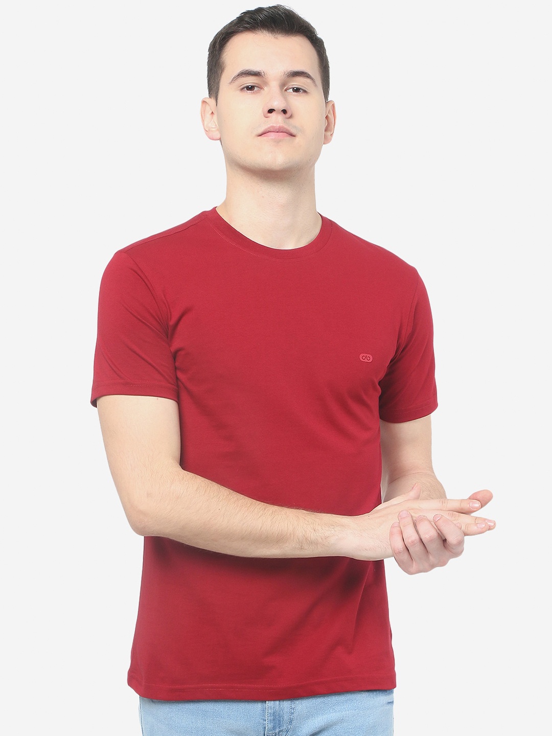

JADE BLUE Plus Size Round Neck Cotton Slim Fit T-shirt, Red
