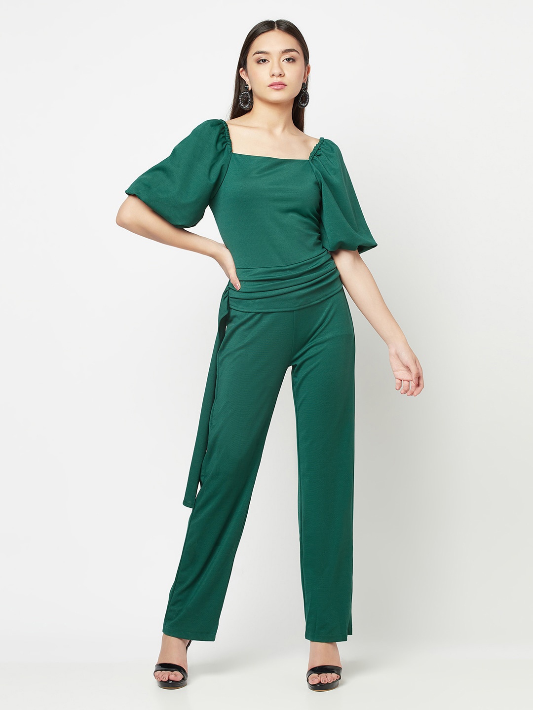 

iki chic Puff Sleeves Basic Jumpsuit, Green