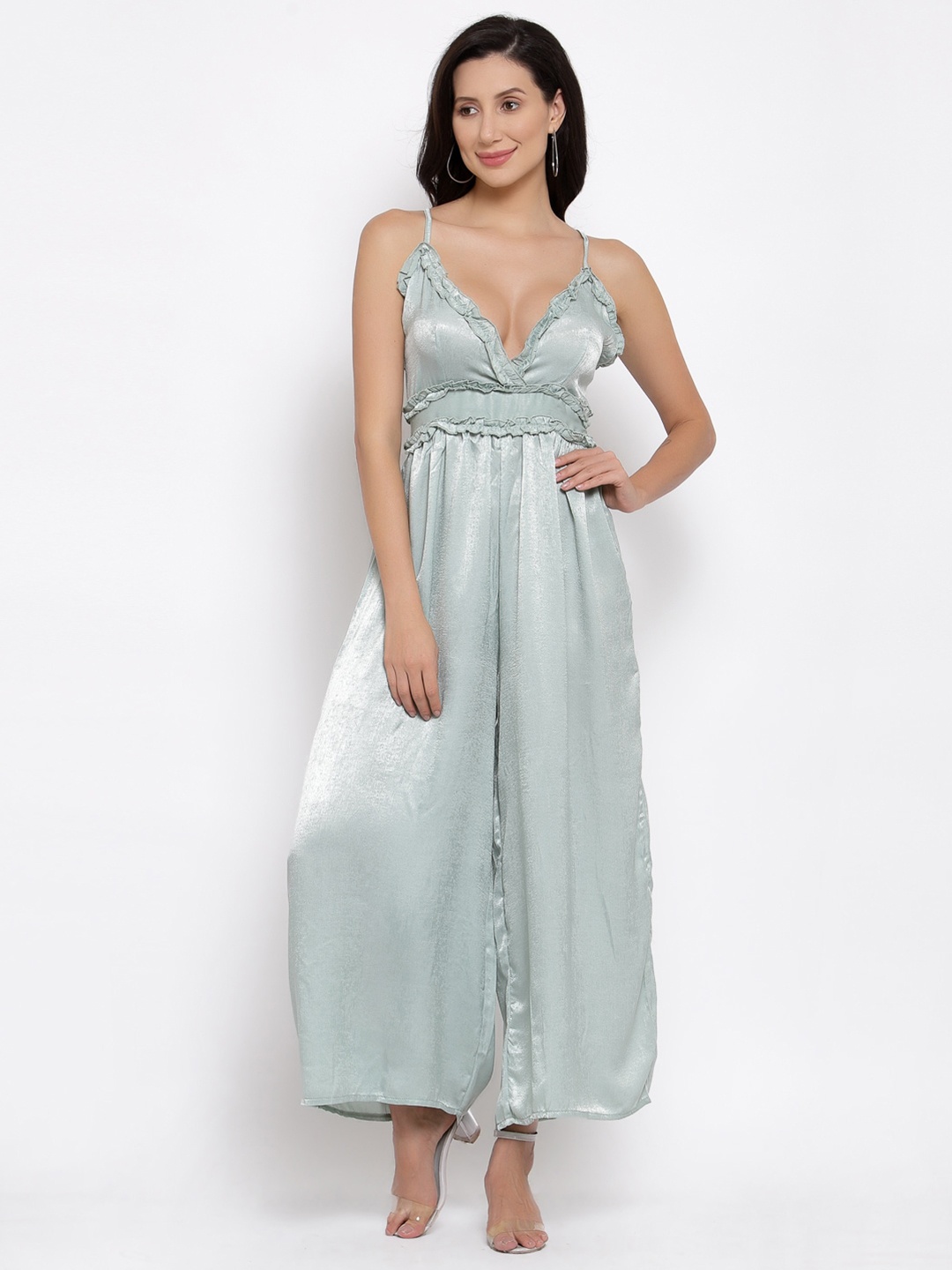 

iki chic Deep V Neck Modal Basic Jumpsuit, Green