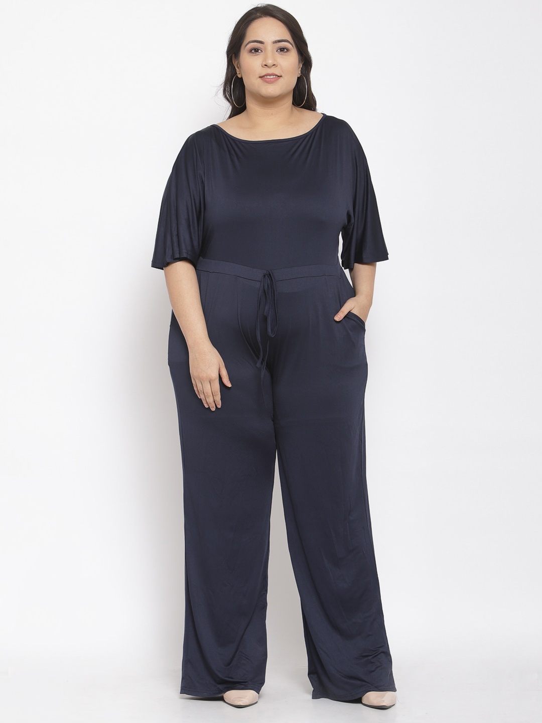 

iki chic Plus Size Wide Leg Basic Jumpsuit, Navy blue