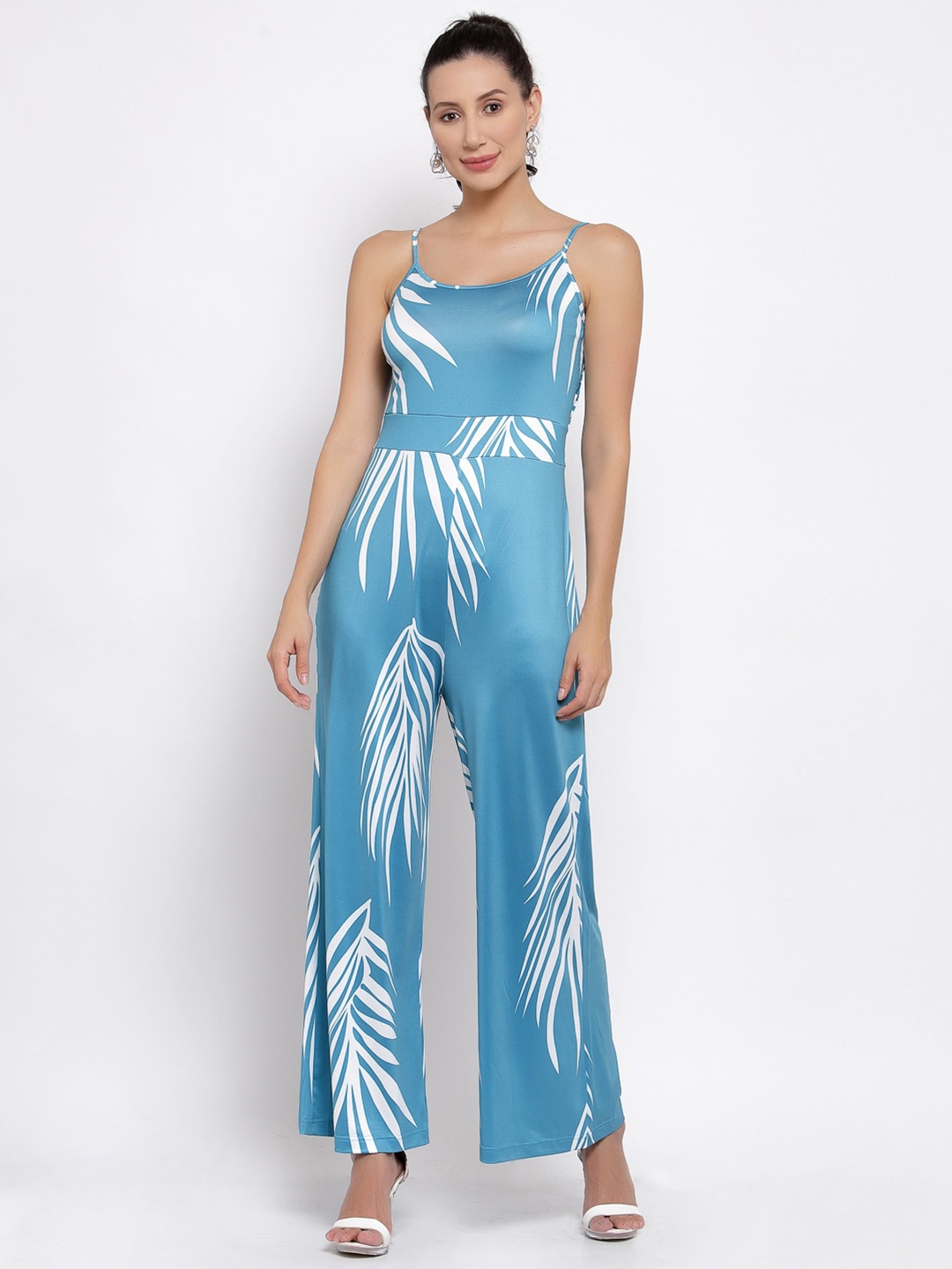 

iki chic Printed Shoulder Strap Basic Jumpsuit, Blue