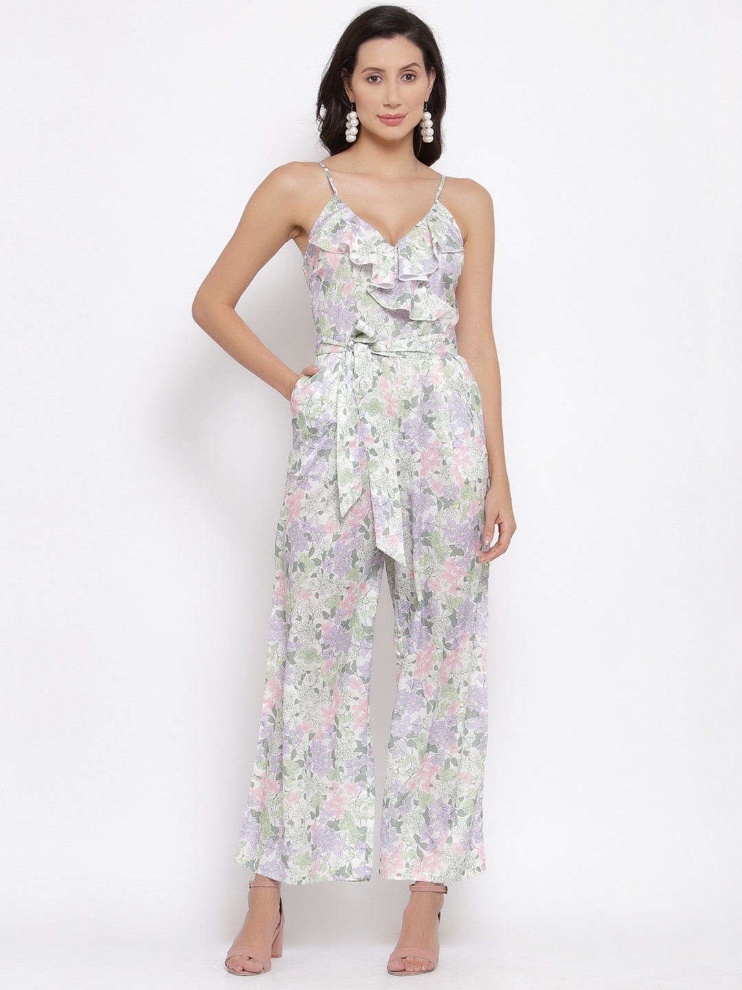 

iki chic Floral Printed Sleeveless Basic Jumpsuit, Off white