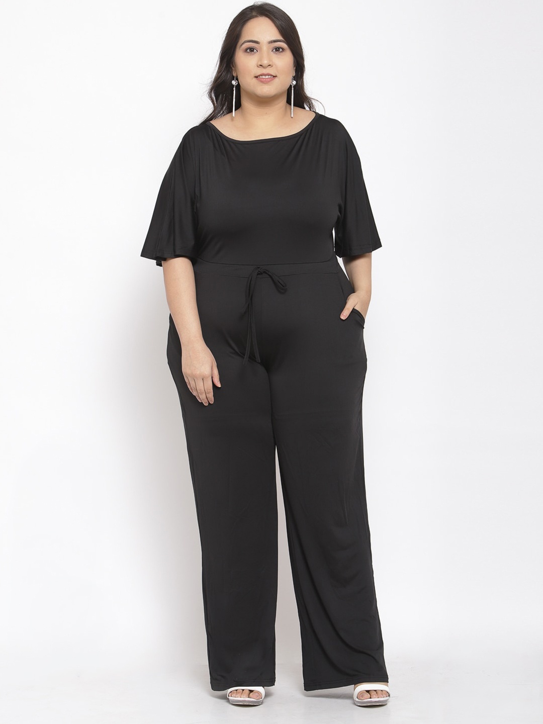 

iki chic Plus Size Round Neck Basic Jumpsuit, Black