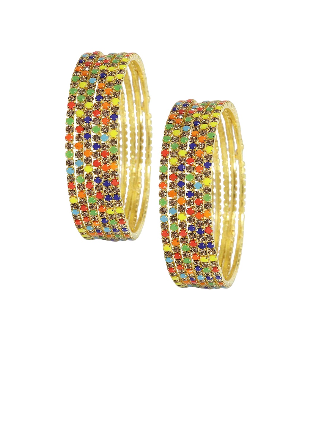 

NMII Set of 12 Zircon Studded worked Glossy Finished Metal Bangles, Gold