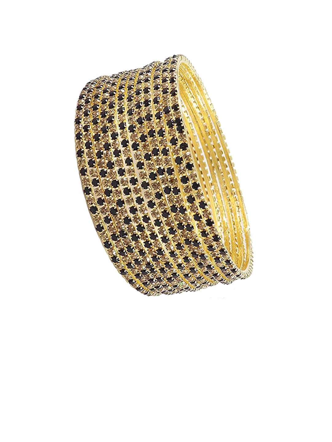 

NMII Set Of 12 Crystals-Studded worked Glossy Finished Bangles, Gold