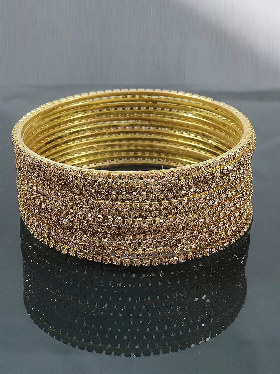 

NMII Set Of 12 Stone-Studded Glossy Finished Bangles, Gold