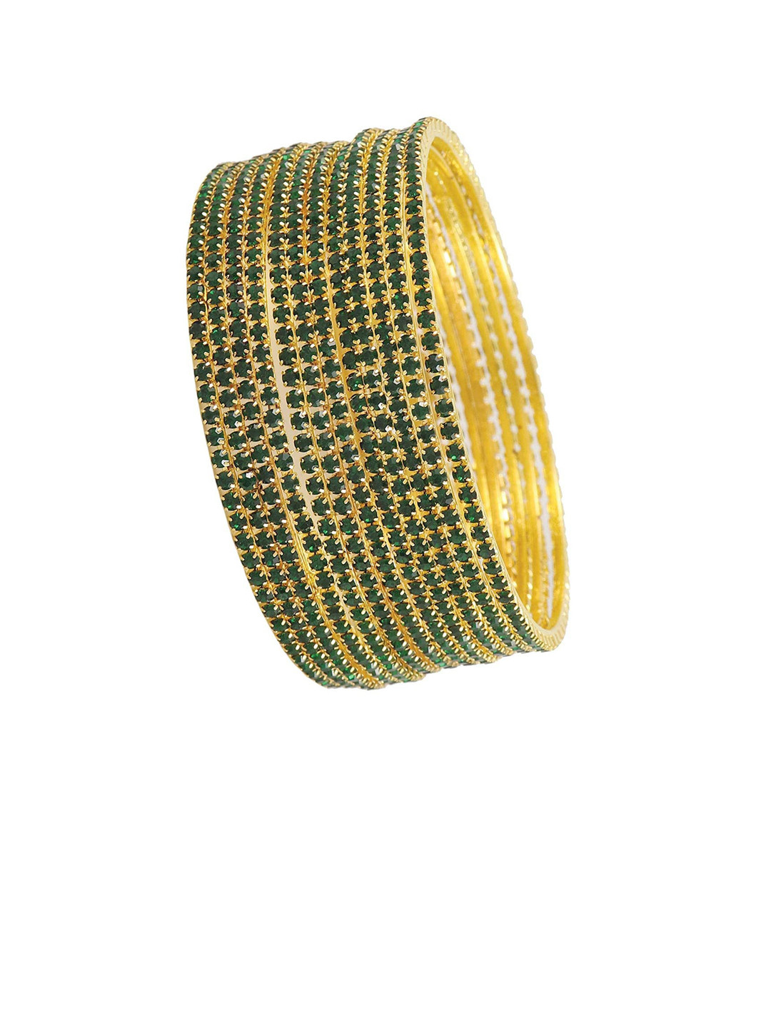 

NMII Set Of 12 Zircon Studded worked Glossy Finished Bangles, Green